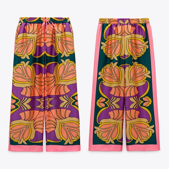 ZARA SATIN PRINTED PAJAMA STYLE PANTS - Picture 15 of 15